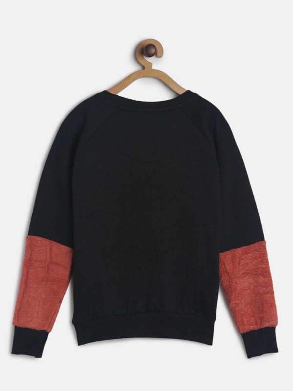 Girls Black Printed Cotton Regular Fit Sweatshirt