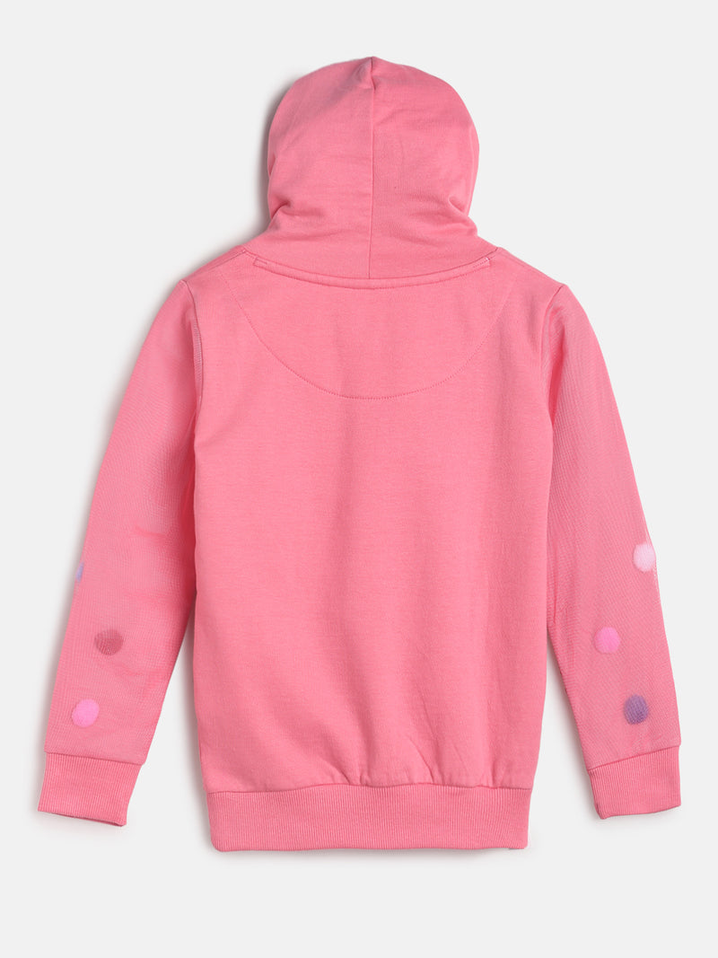 Girls Pink Cotton Poly Sweatshirt With Hood