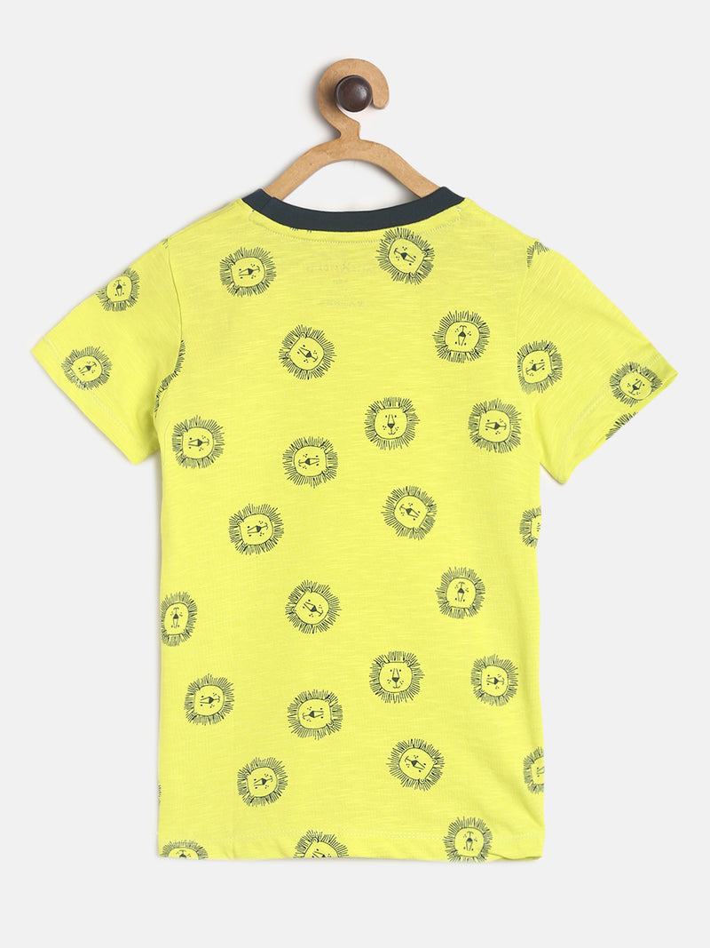 Boys Neon Green Printed Cotton T-Shirt