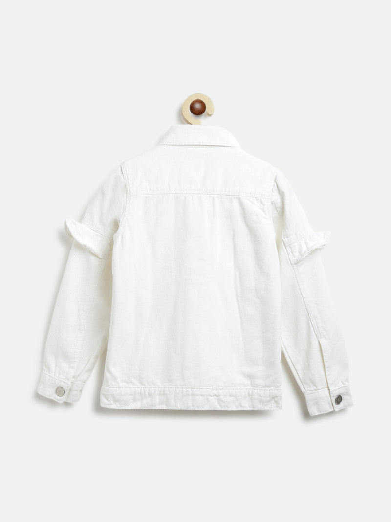 Girls White Solid Jacket