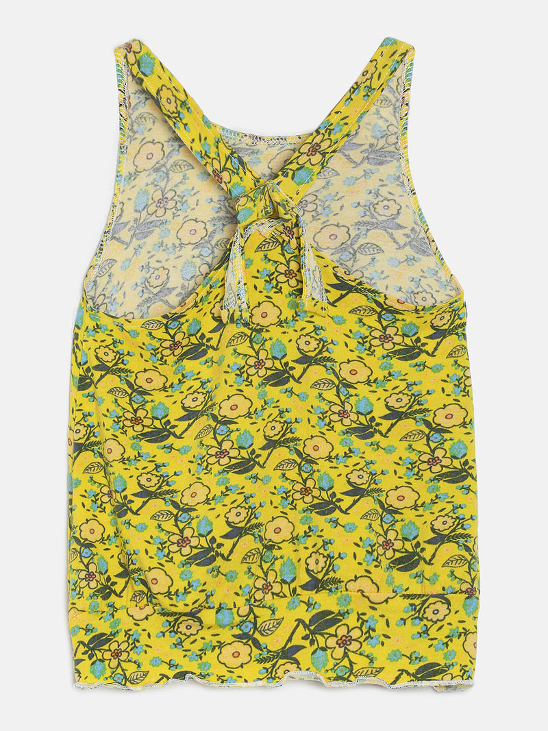 Girls Yellow Floral Printed Top & Bottom