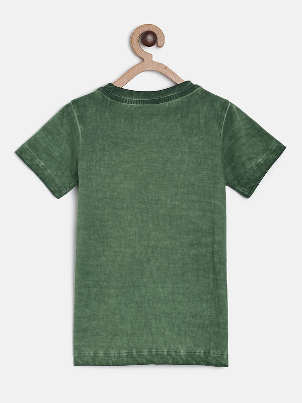 Boys Olive Cotton Regular T-Shirt