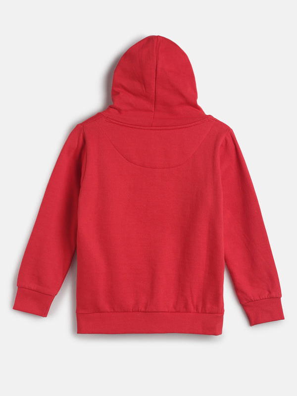 Boys Red Printed Cotton Regular Fit Sweatshirt