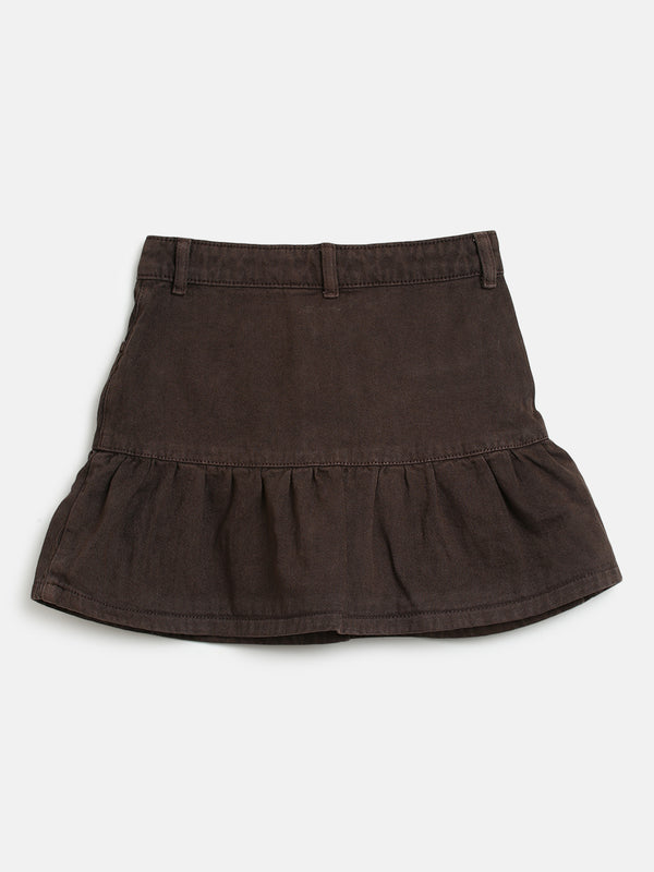 Girls Brown Denim Skirt