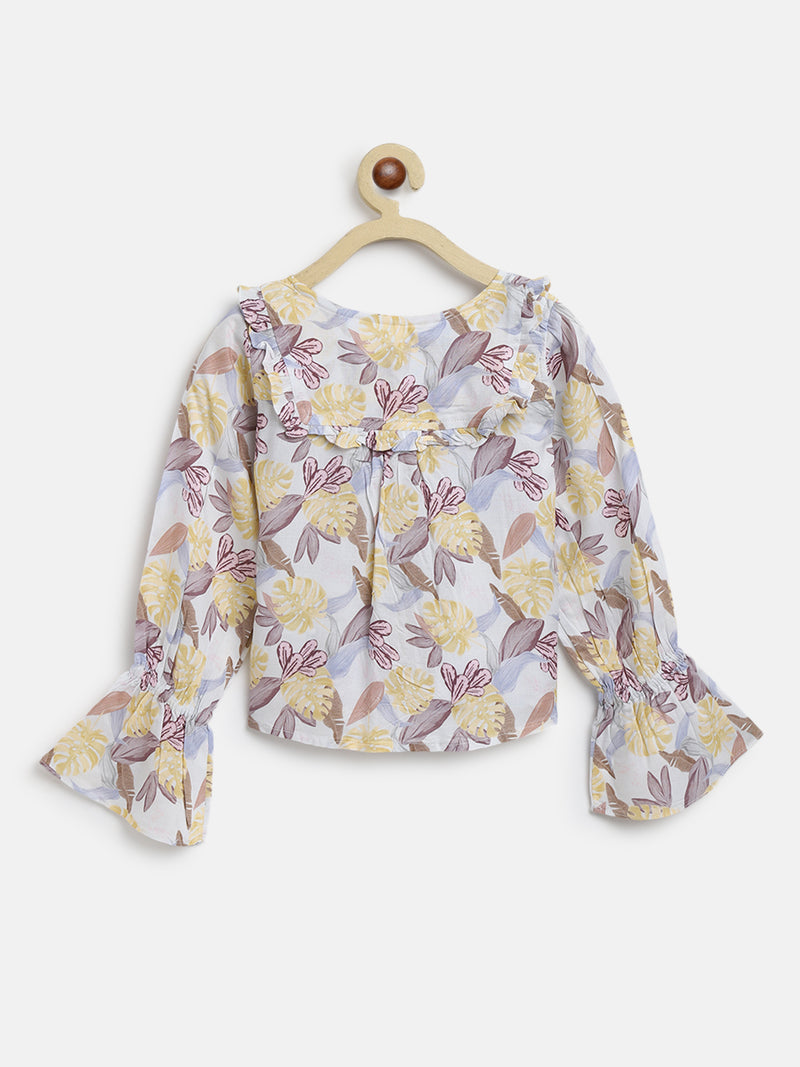 Girls Multi coloured Floral Print Shirt Style Top