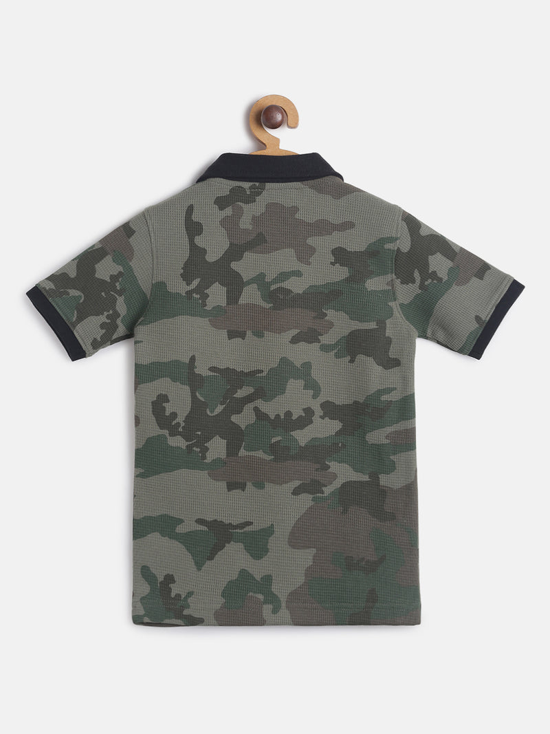 Boys Olive Green Printed Casual T-shirt