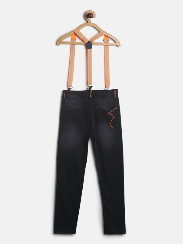 Boys Black Denim Jeans With Suspender