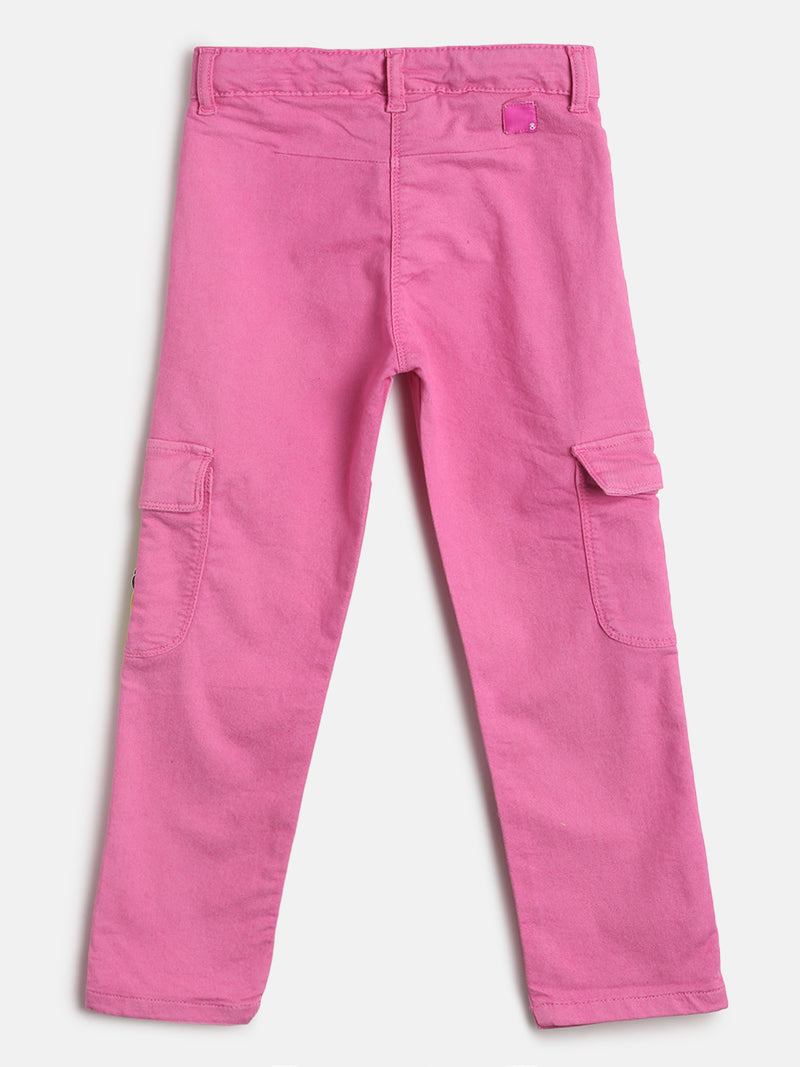 Girls Regular Fit Pink Cotton Cargo