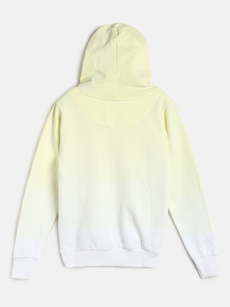 Girls Yellow Printed Sweatshirt With Hood