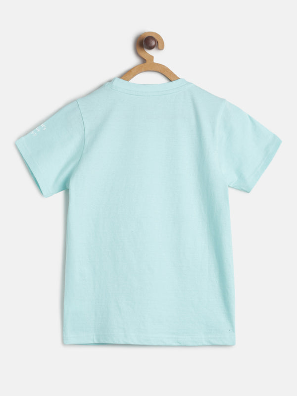 Boys Sky Blue Regular Fit Printed Casual T-Shirt