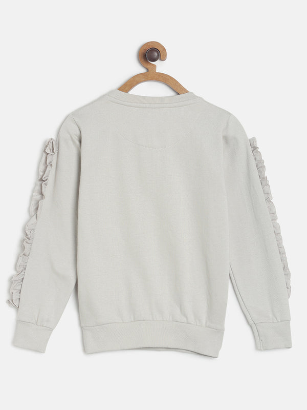 Girls Light Grey Printed Cotton Regular Fit Sweatshirt