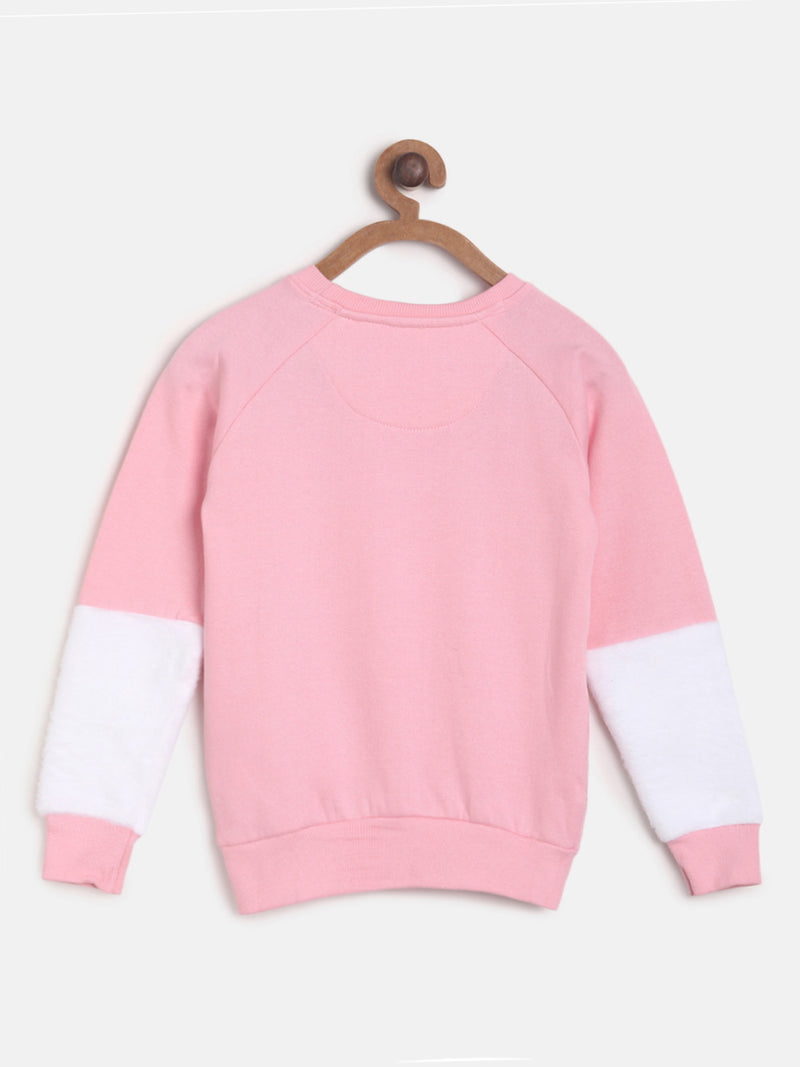 Girls Regular Pink & White Casual Sweatshirt