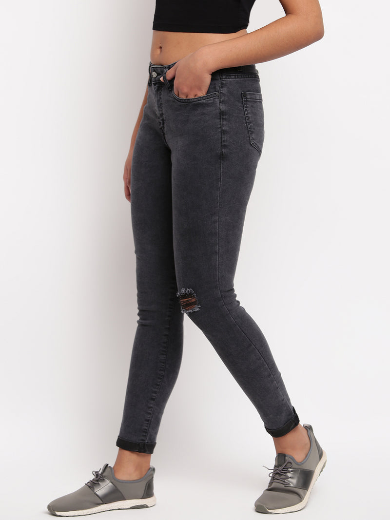 Women Black Mid Waist Skinny Fit  Denim Jeans
