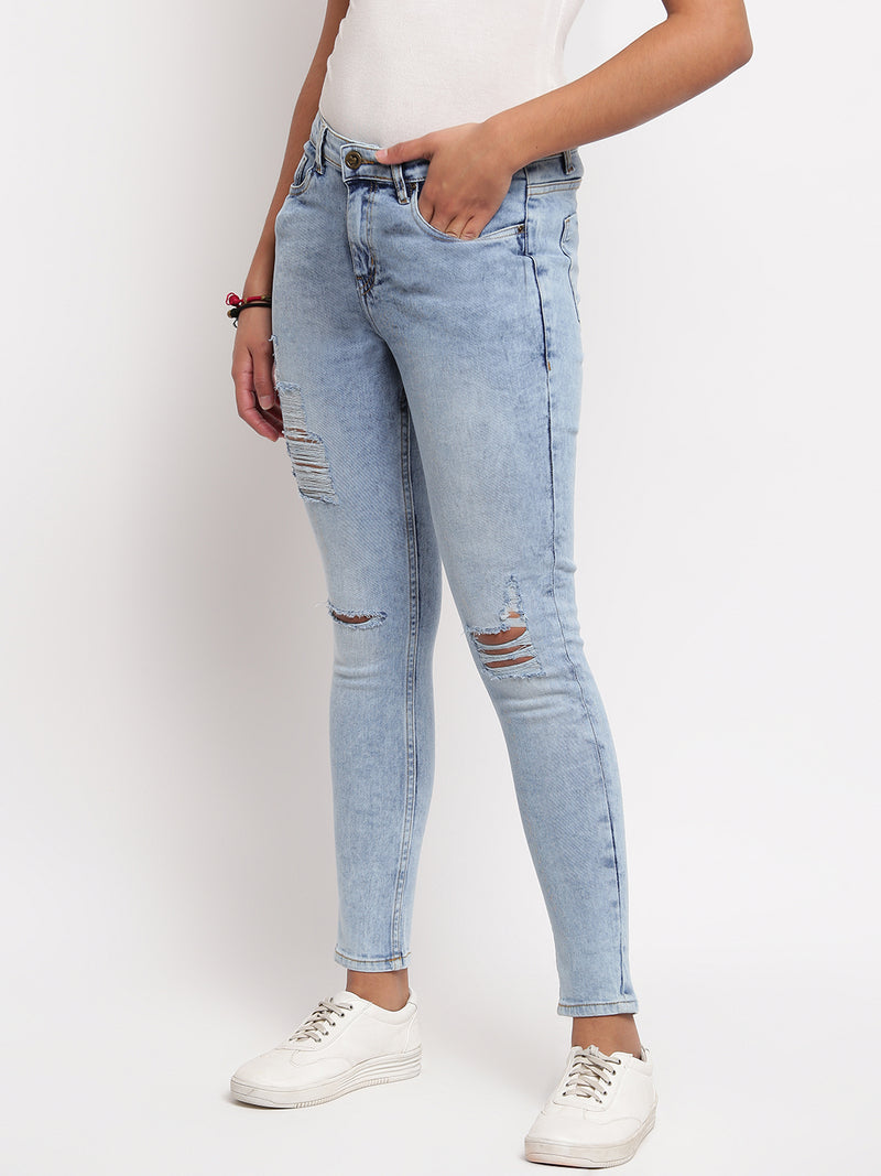 Women Light Blue Skinny Fit Distressed Denim Jeans