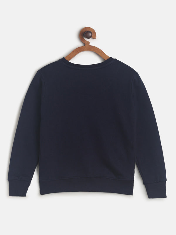 Girls Navy Blue Printed Cotton Sweatshirt