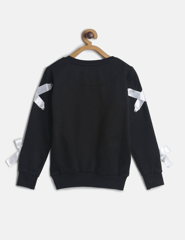 Girls Black Regular Printed Full Sleeve Sweatshirt