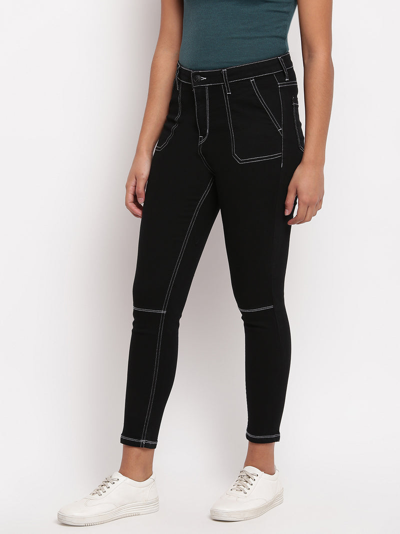 Women Black Mid Waist Skinny Fit Denim Jeans