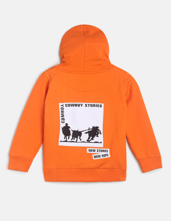 Boys Orange Printed Cotton Sweatshirt