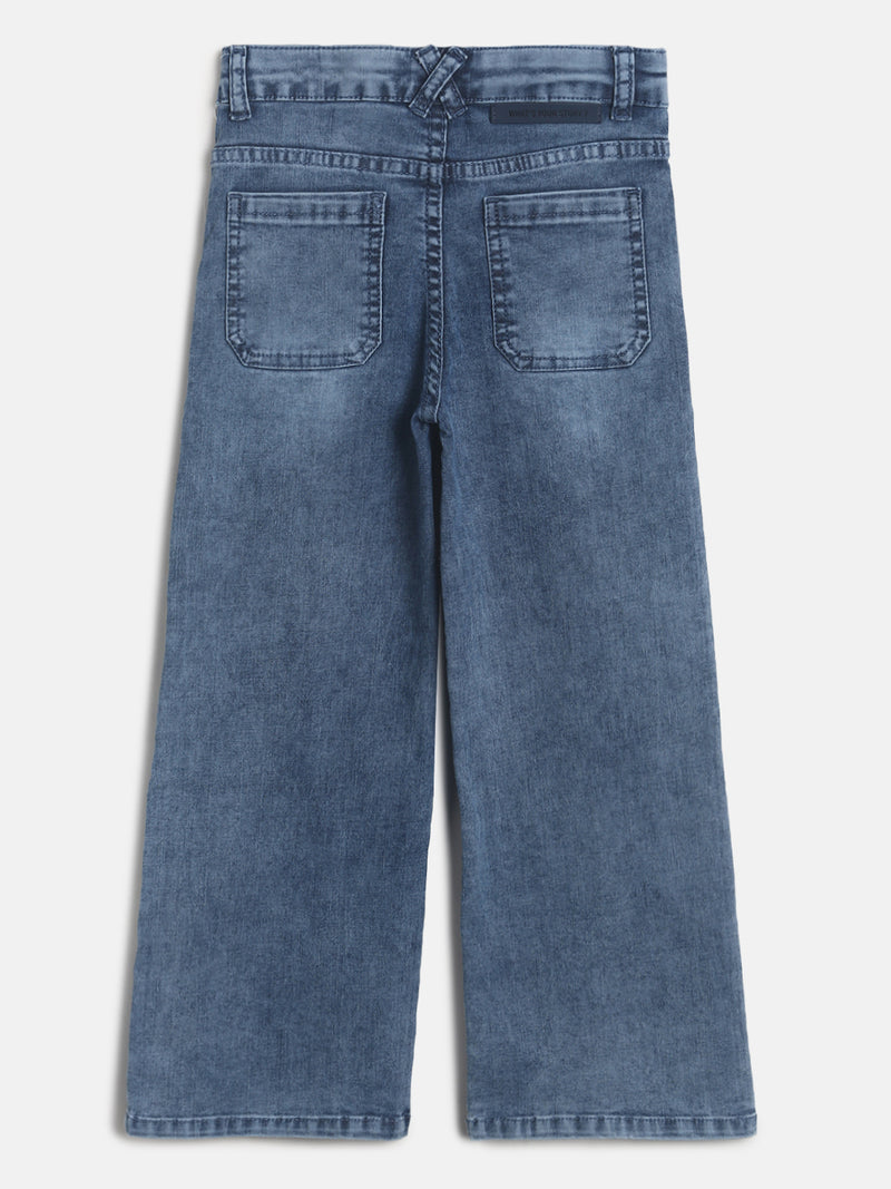 Girls Mid Blue Wide Leg Denim Jeans