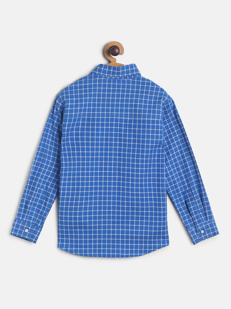 Boys Blue Checks Printed Cotton Shirt