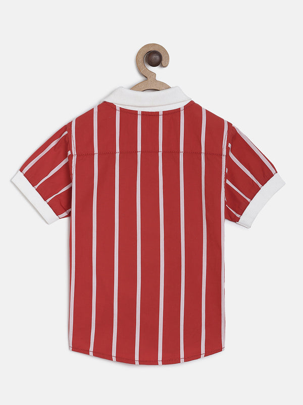 BOYS RED STRIPED CASUAL SHIRT
