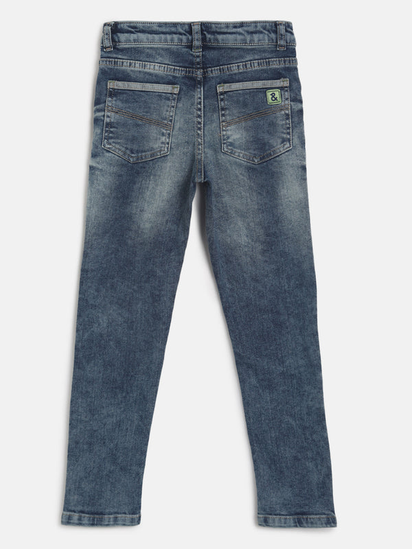Boys Slim Fit Dark Blue Stretchable Denim Casual Jeans