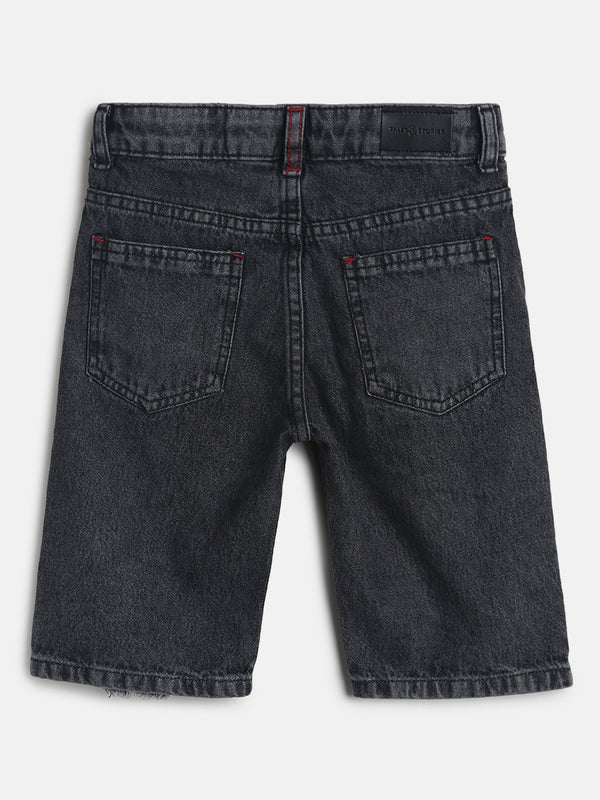 Boys Dark Grey Regular Fit Distressed Denim Shorts