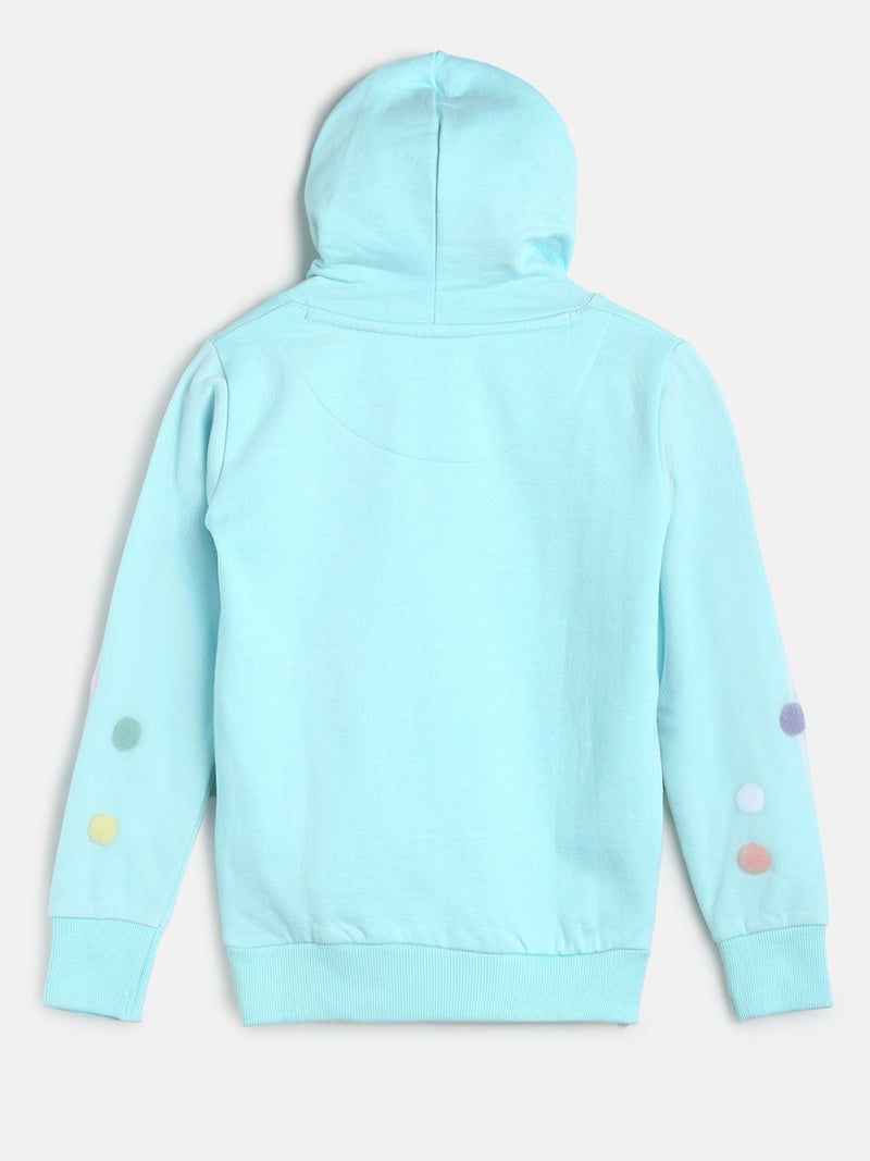 Girls Light Sky Printed Sweatshirt With Hood
