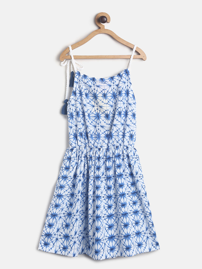 Girls Sky Blue Printed Cotton Dress