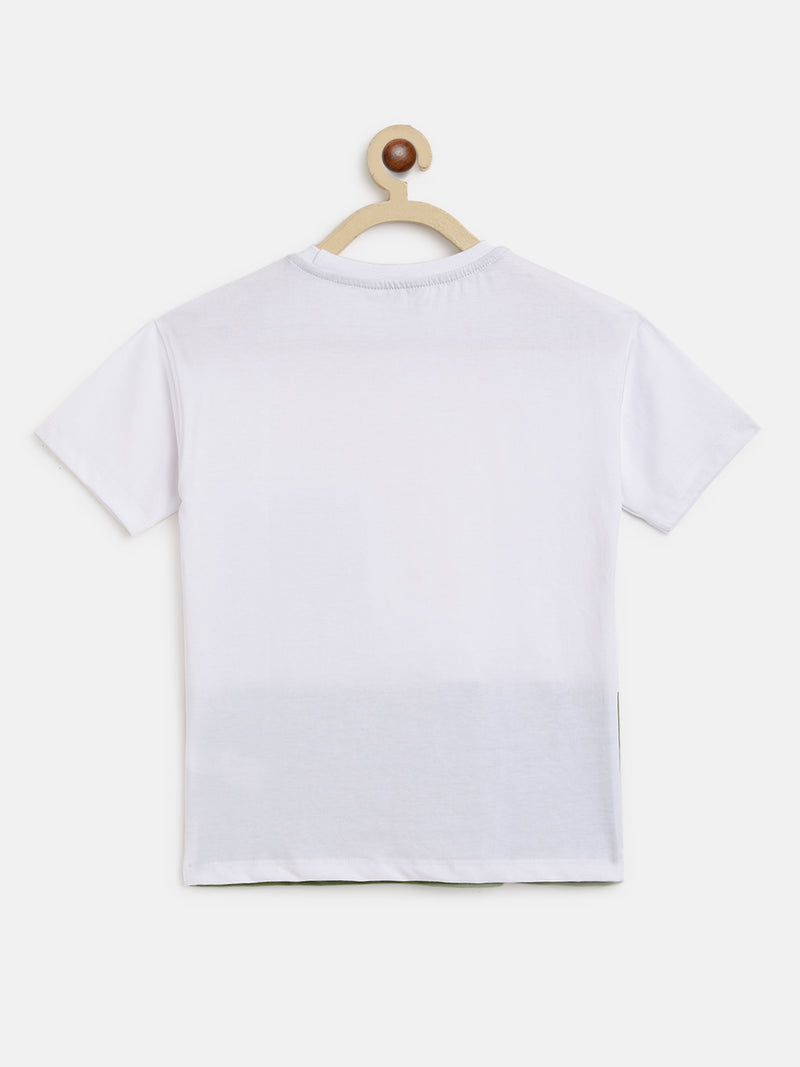 Boys White & Olive Printed T-Shirt