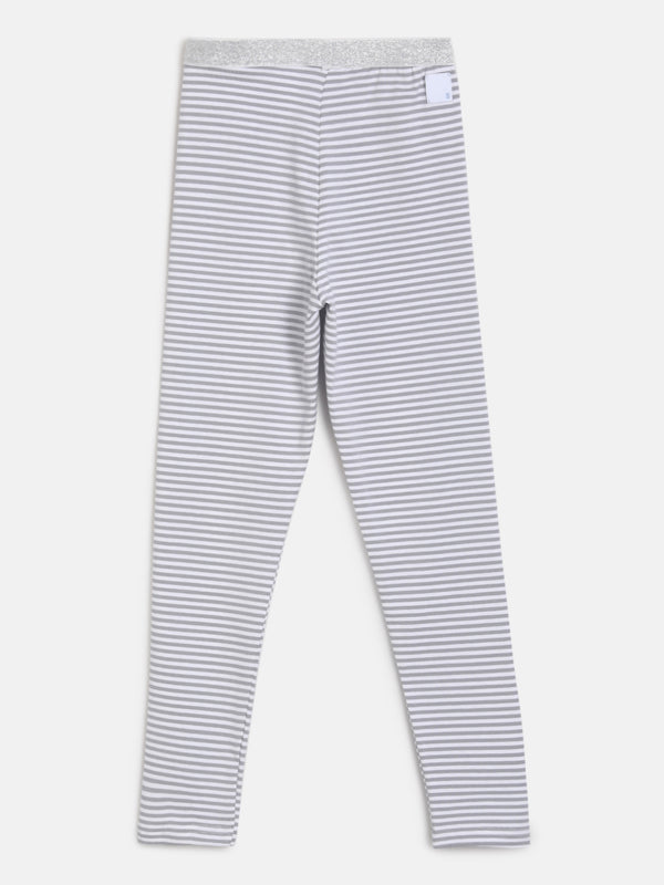 Girls Grey Striped Stretchable Regular Legging