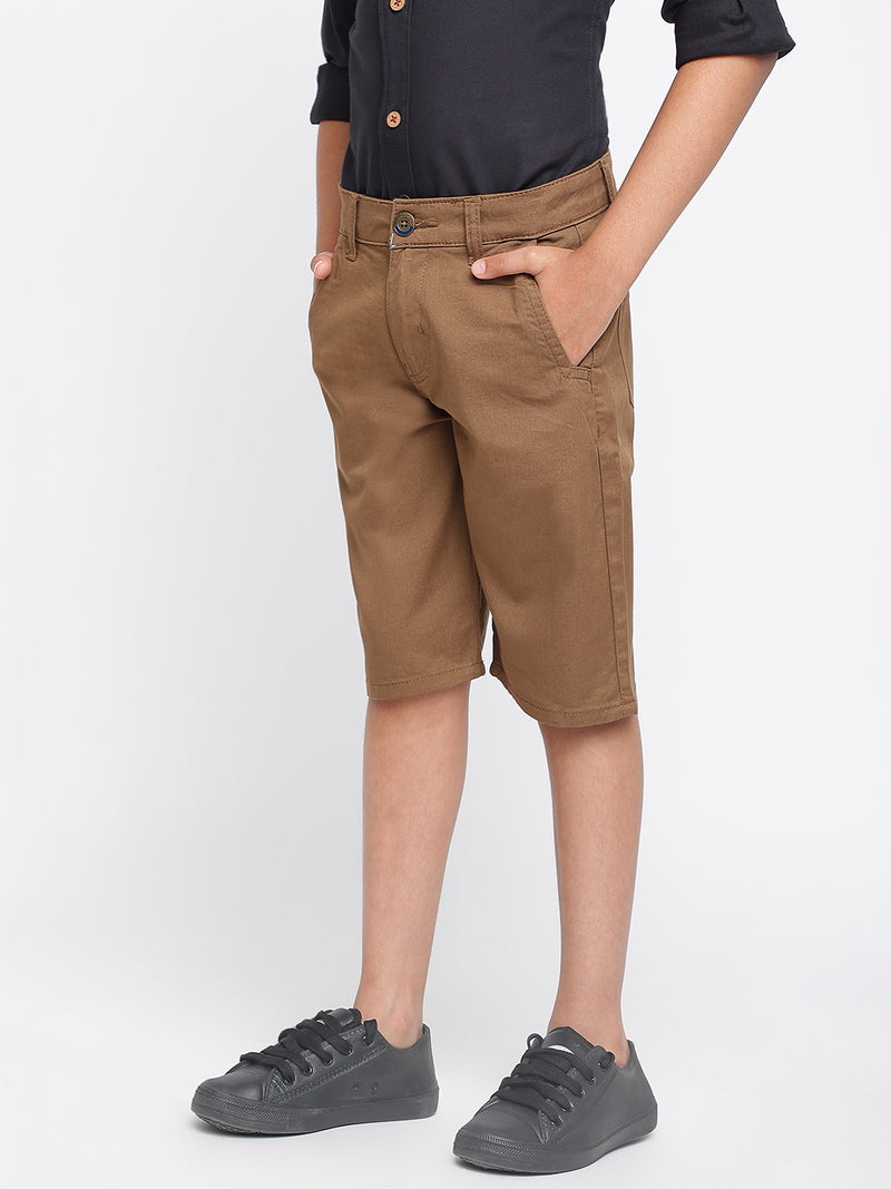 Boys Light Brown Cotton Shorts
