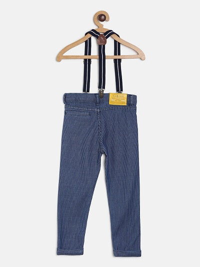 Boys Dark Blue Striped Slim Fit Stretchable Denim Jeans