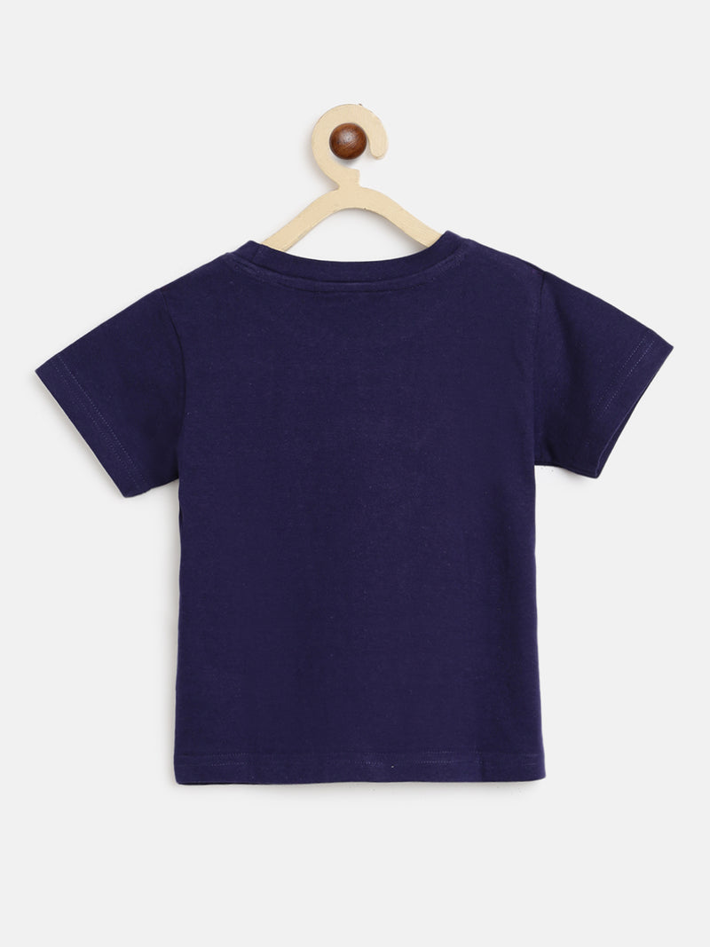 Girls Dark Blue Printed T-Shirt 
