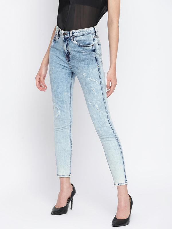 Women Skinny Fit Mid Blue Denim Jeans