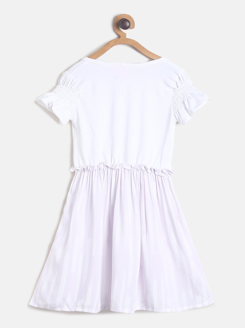 Girls White Cotton Dress With Rainbow Patch