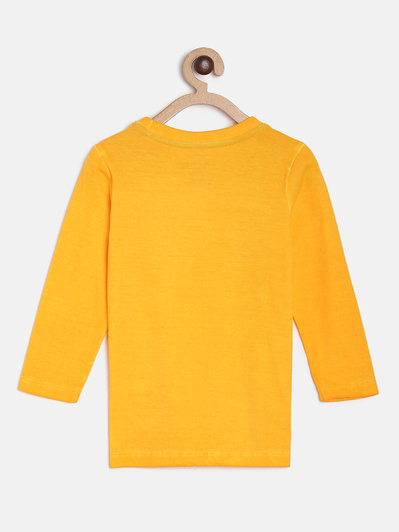 Boys Regular Fit Full Sleeve Yellow Printed Casual T-shirt