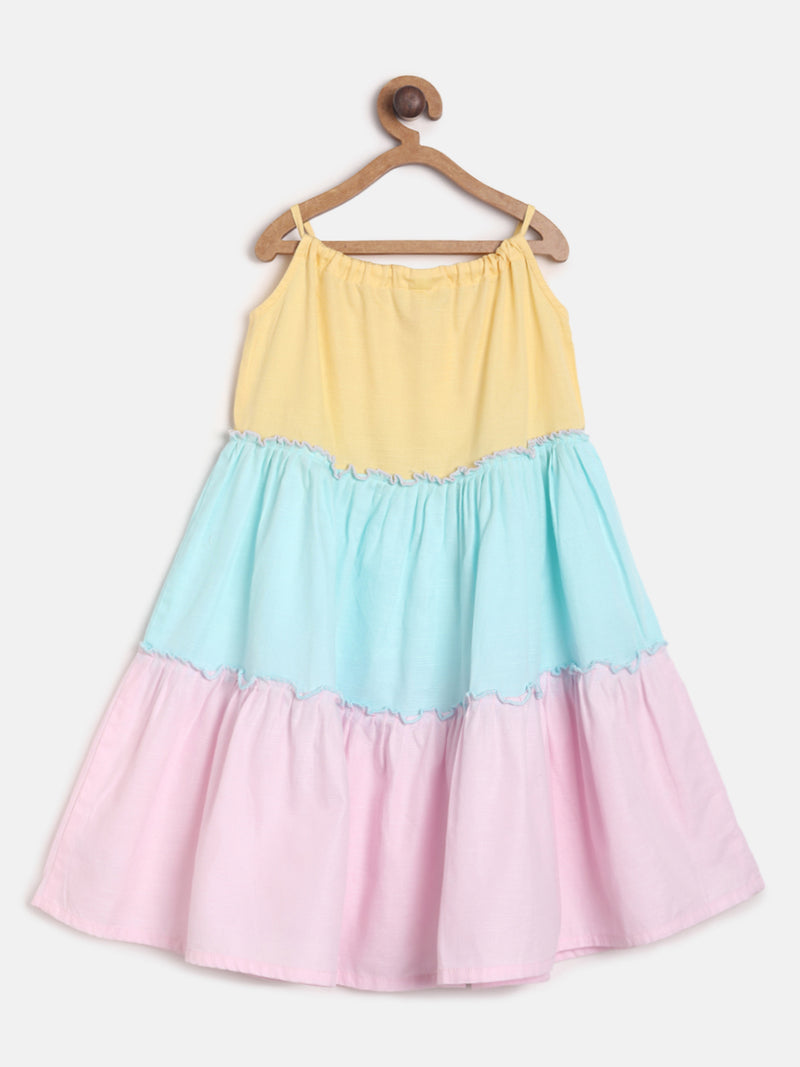 Girls Regular Fit Multi Color Sleeve Less Cotton Dress