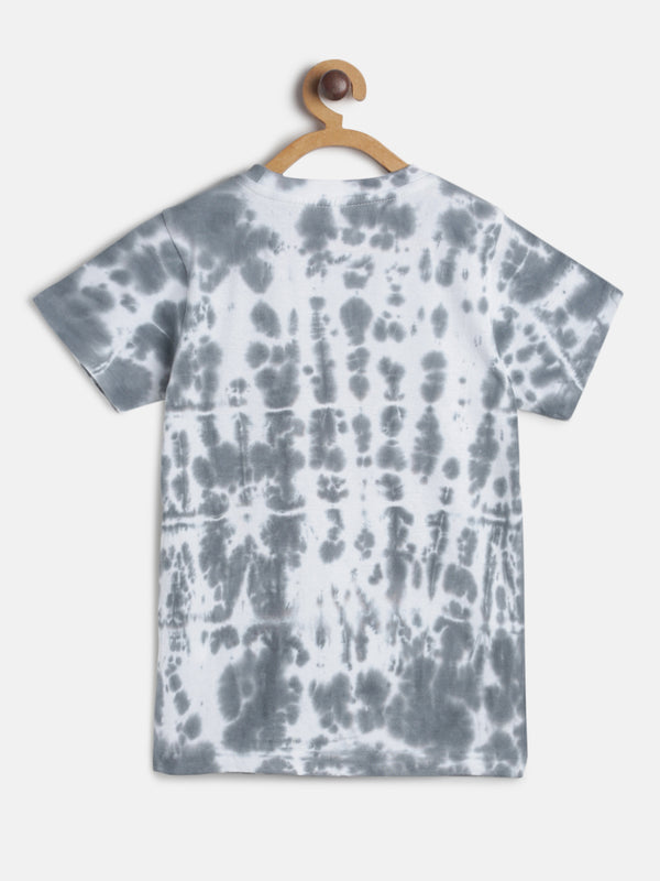 Boys Light Grey Regular Fit Printed T-shirt