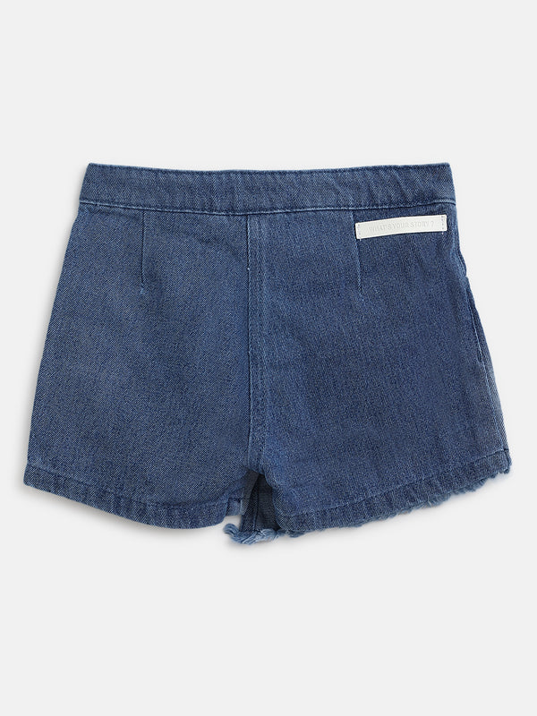 Girls Blue Washed Denim Shorts