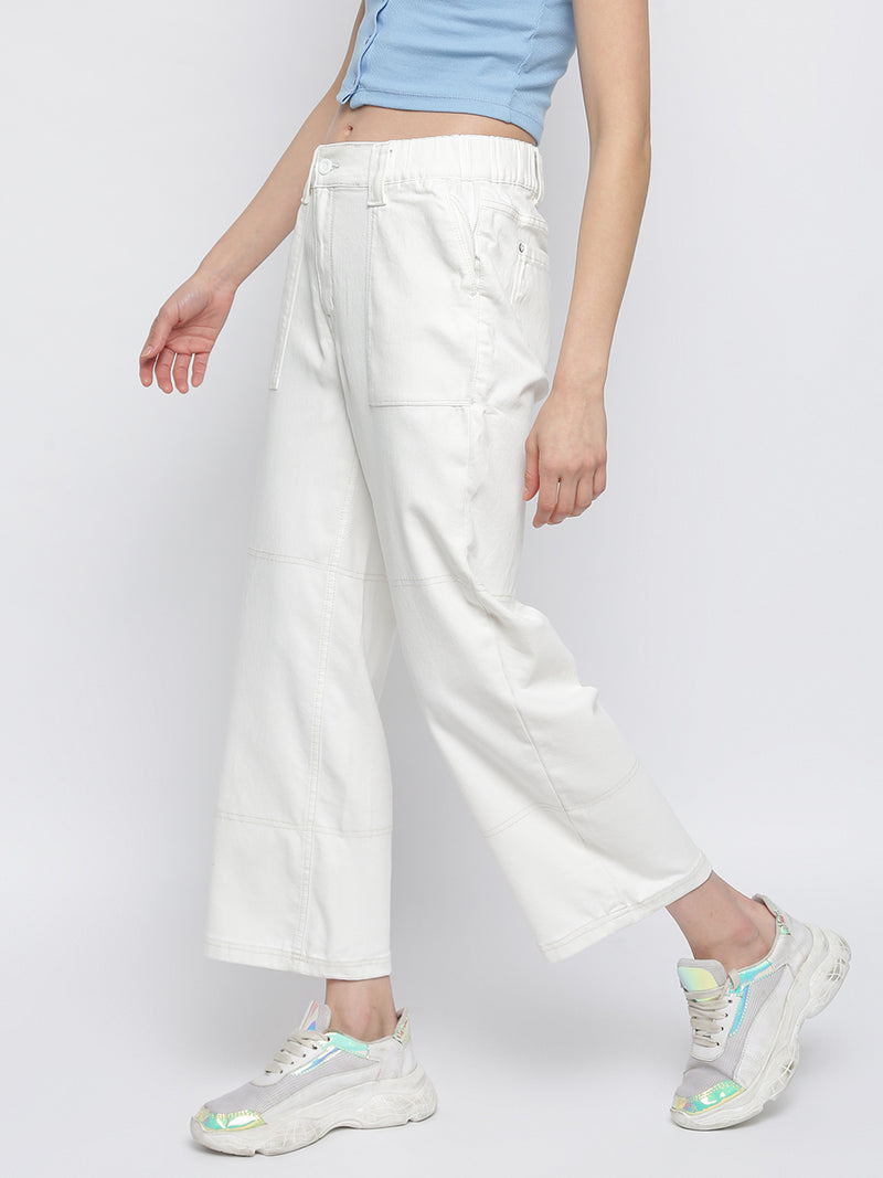 Women White Cotton Casual Jeans