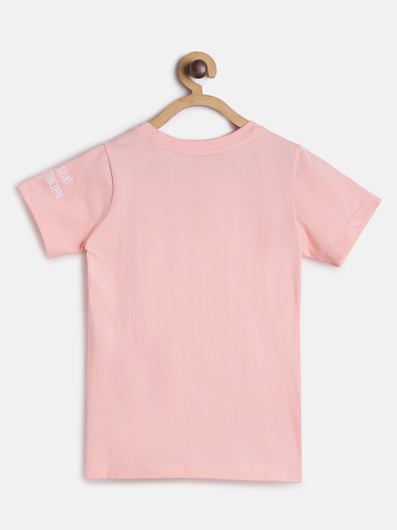 Boys Regular Fit Light Pink Embroidered Cotton T-shirt