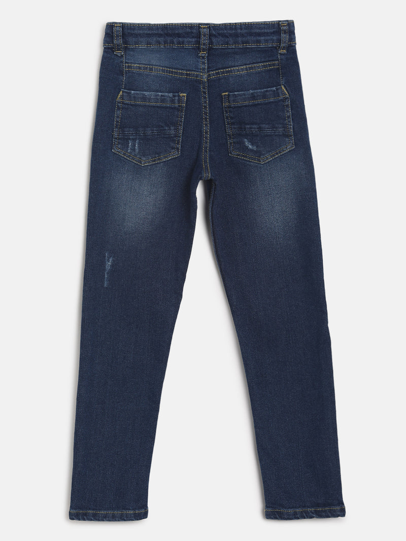 Boys Dark Blue Slim Fit Stretchable Denim Casual Jeans