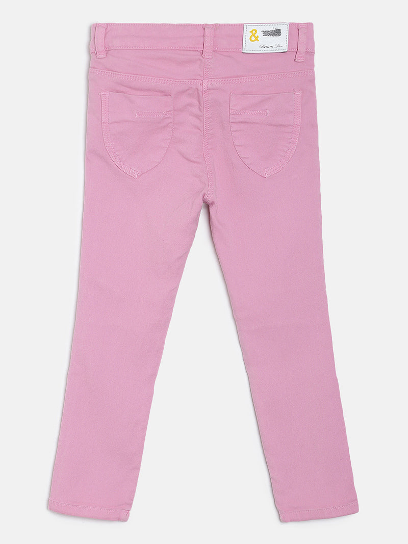 Girls Pink Over Dyed Stretchable Slim Fit Trouser