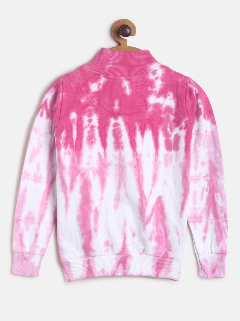 Girls Pink Printed Cotton Sweatshirt