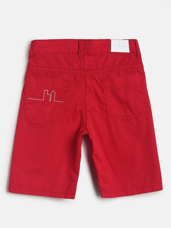Boys Regular Fit Red Cotton Printed Shorts