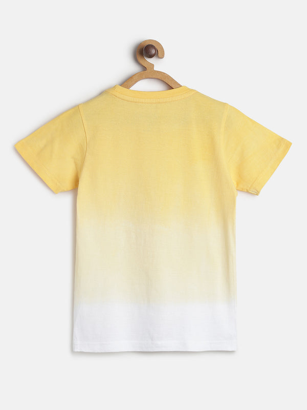 Boys Regular Fit Yellow Printed Cotton T-shirt
