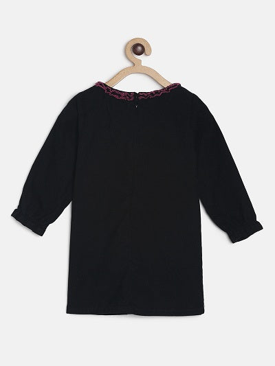 Girls Black Corduroy Cotton Regular Dress