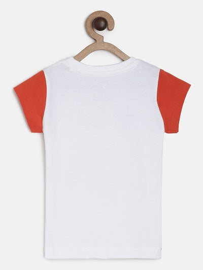 Girls Regular Fit White Printed Cotton T-Shirt