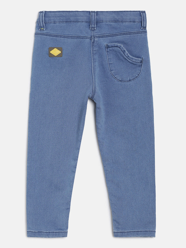 GIRLS MID BLUE CASUAL JEANS WITH RUFFLES